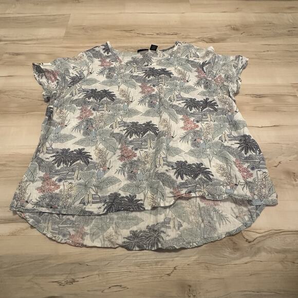 Tahari Tops - Tahari Women 1X Blouse 100% Linen Short Sleeve Boxy Jungle Forest Multicolor